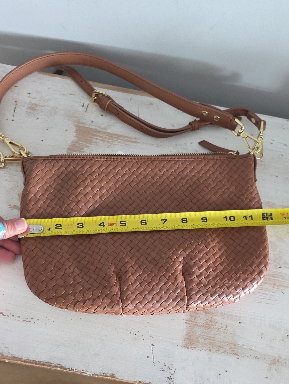 Quince Italian Handwoven Leather Mini Shoulder Bag In Cognac - Picture 16 of 16